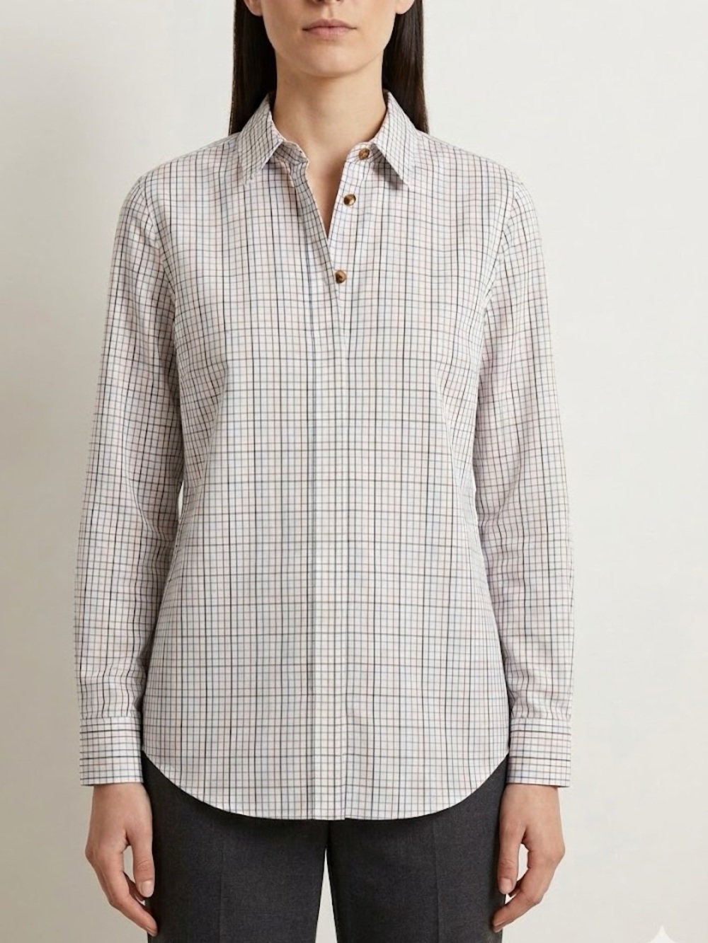 LAFAYETTE 148 NEW YORK Multi-colored Grid Check
Hidden-Placket Button-Down Shirt